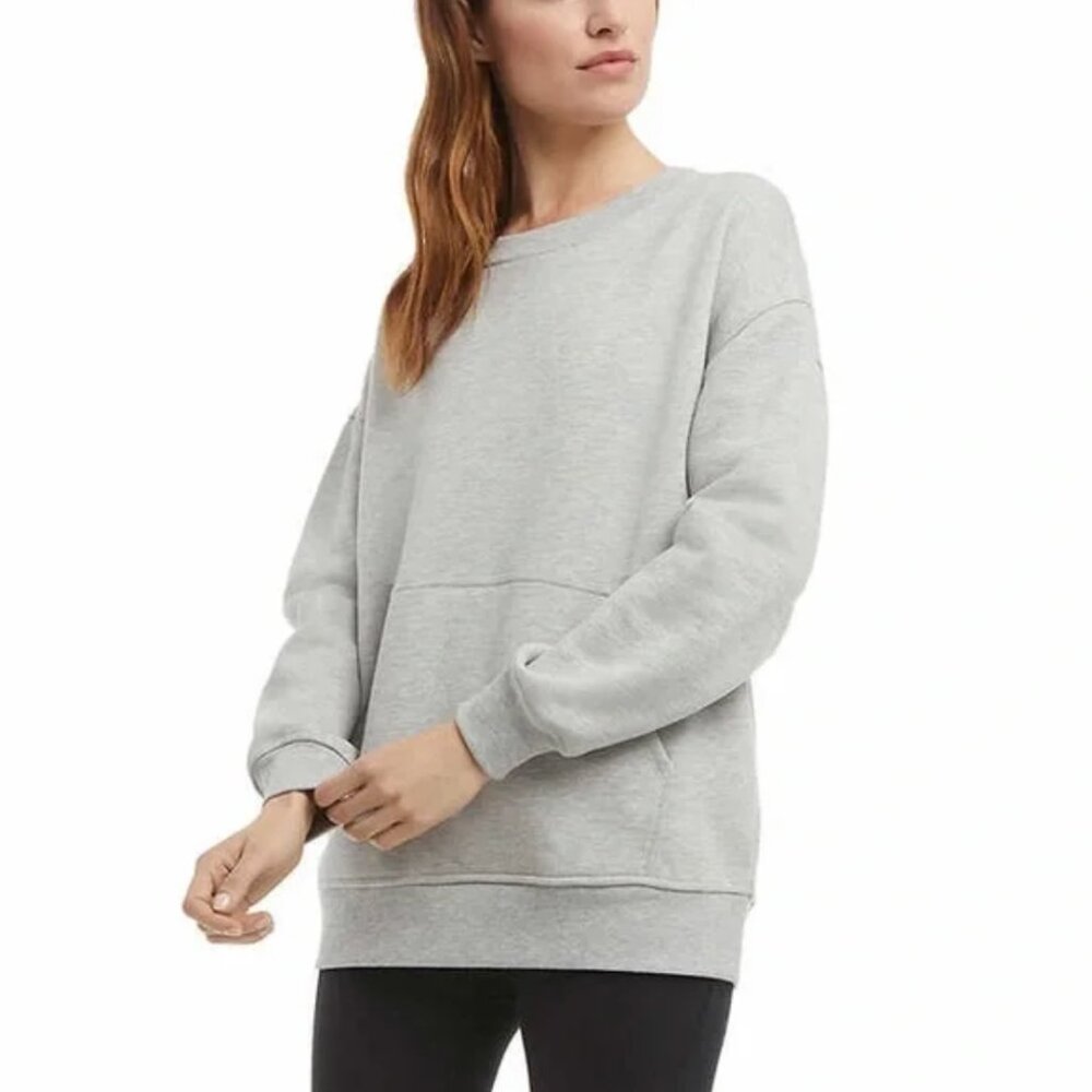 Danskin Ladies' Oversized Crewneck with Pocket Gray L